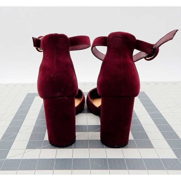 LC Lauren Conrad Hydrangea Women’s Ankle Strap High Heel Wine Faux Suede Size 8M - Picture 4 of 10